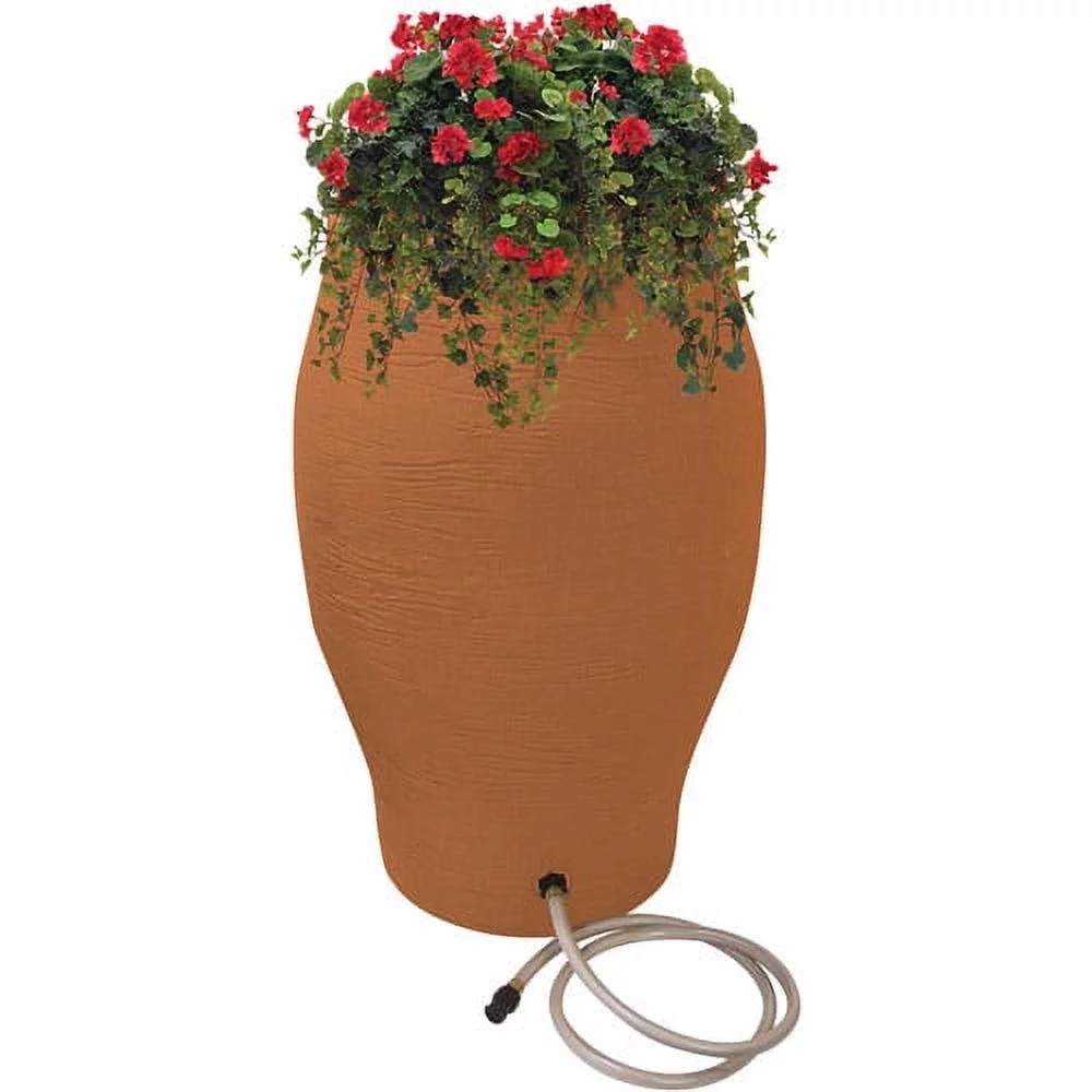 Rescue 50 Gallon Flatback Stoneware Urn Rain Barrel, 50 Gallons, Terracotta