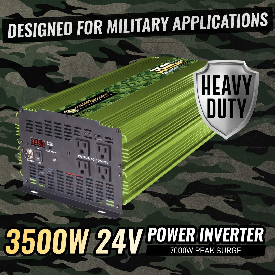 PowerBright 3500 Watt Power Inverter, DC 24V to 120V AC Car Inverter w/ Four AC Outlets, LCD Digital Display & Wireless Remote Control - CE Approved