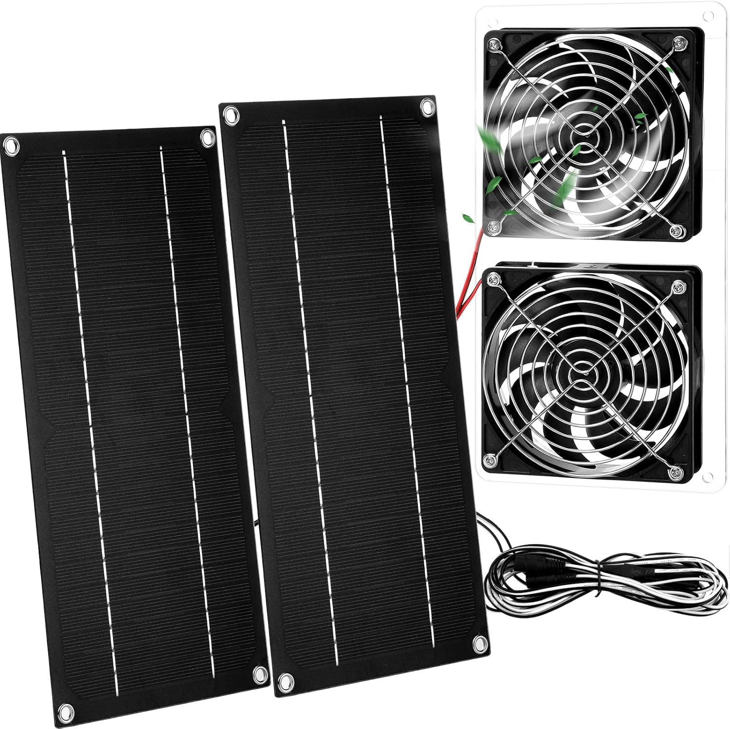 Solar Panel Fan Kit 10W 12V Solar Powered Dual Fan Waterproof Solar Exhaust Fan Outdoor Portable Solar Ventilation Fan Solar Attic Fan with Cable for Chicken Coop Greenhouse Shed Pet Houses Window