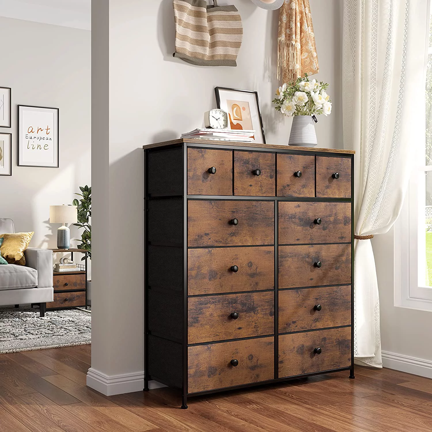 Pink Dresser for Girls Bedroom with 12 Drawers Girls Dressers for Bedroom Pink Chest of Drawers with Wood Top, Metal Frame, Tall Dressers for Bedroom, Closet, Nursery, Living Room Pink