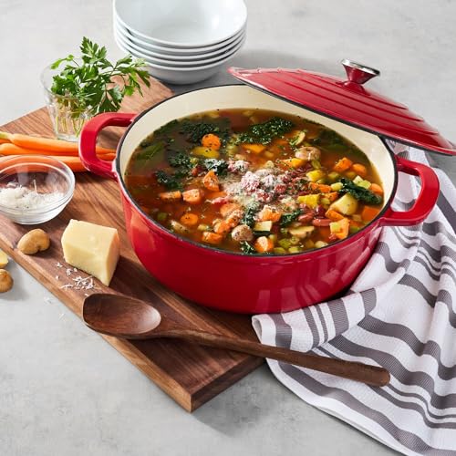 Sur La Table Enameled Cast Iron Round Wide Covered Dutch Oven, 7 qt, White