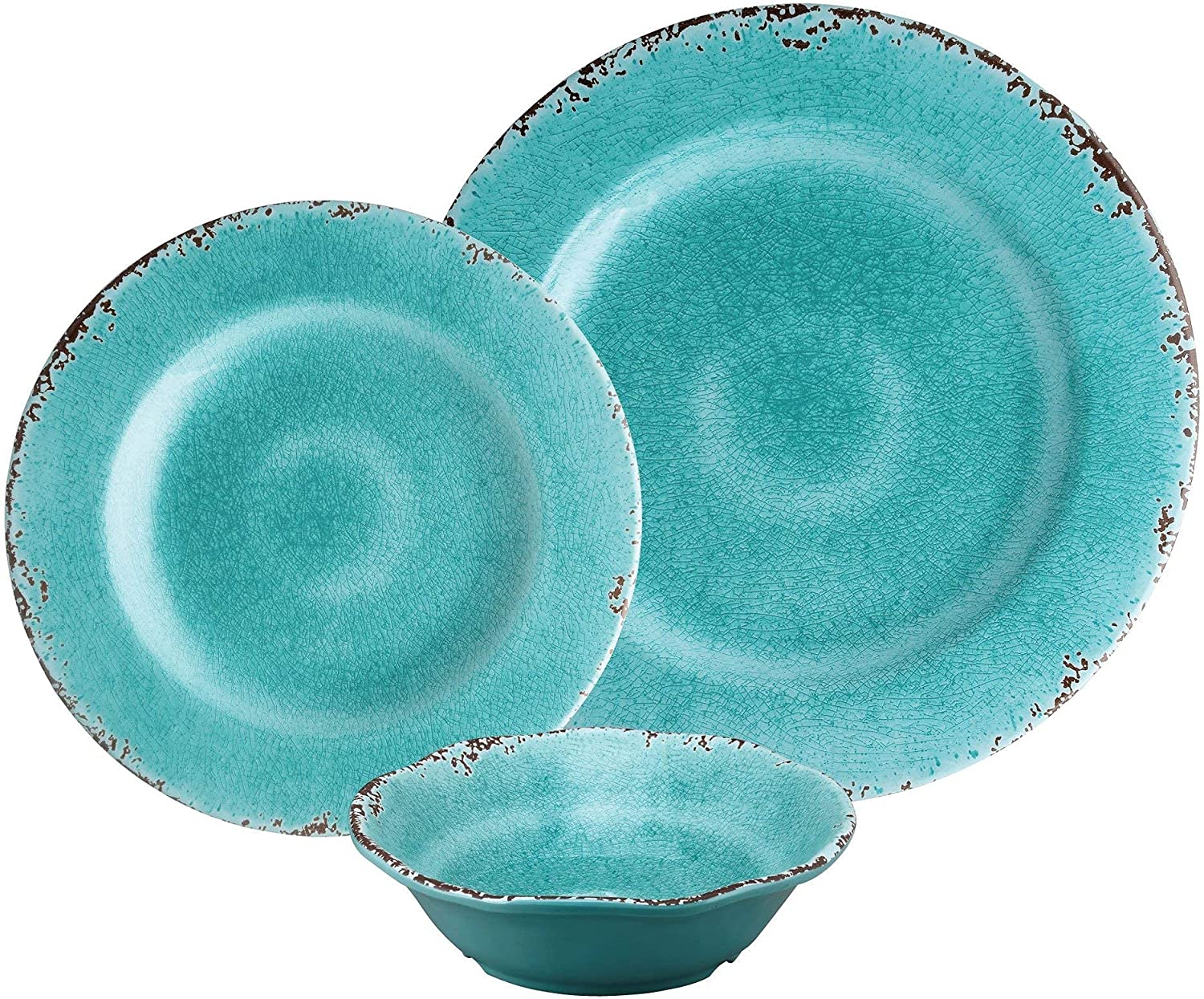 DIQINware 12-Piece Melamine Dinnerware Set, Includes Dinner Plates, Salad Plates, Bowls, Service for 4. (Crackle, Yellow)