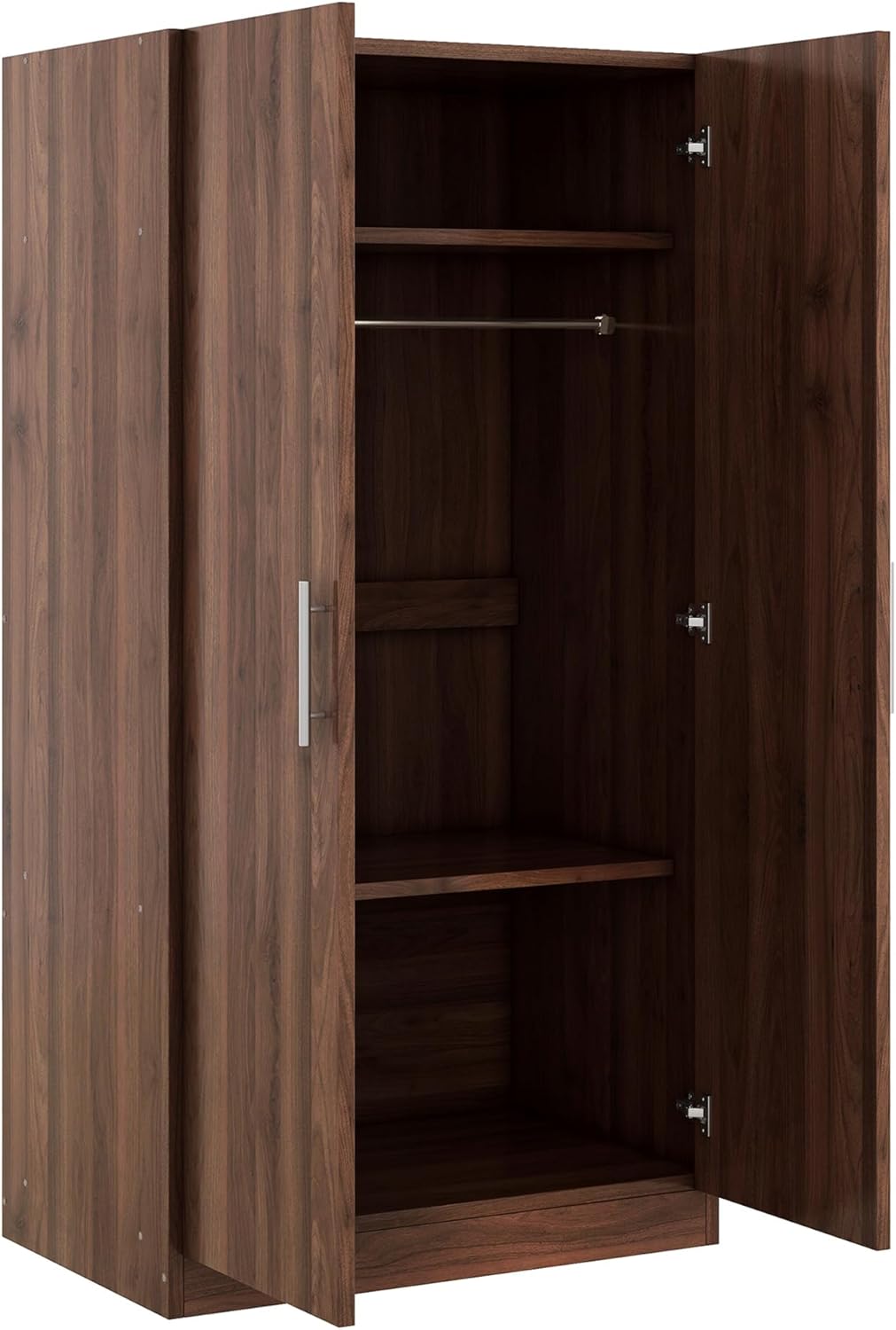 Freestanding Mirror Wardrobe with 2 Drawers & Shelves, Armoire Storage Closet w/Hanging Rod, Bedroom Clothes Cabinet Organizer, for Home/Wulnut, Brown