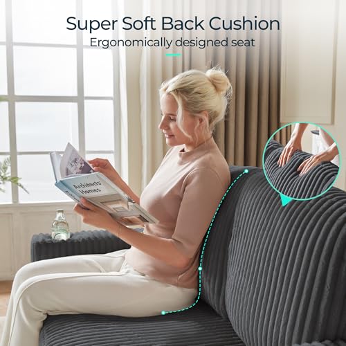 LINSY HOME Sectional Sleeper Sofa with Pull Out Couch Bed Convertible Plush Corduroy Cloud Couch with Storage Chaise & USB Charging, Comfy L Shaped Modular Couches for Living Room Apartment (Grey)