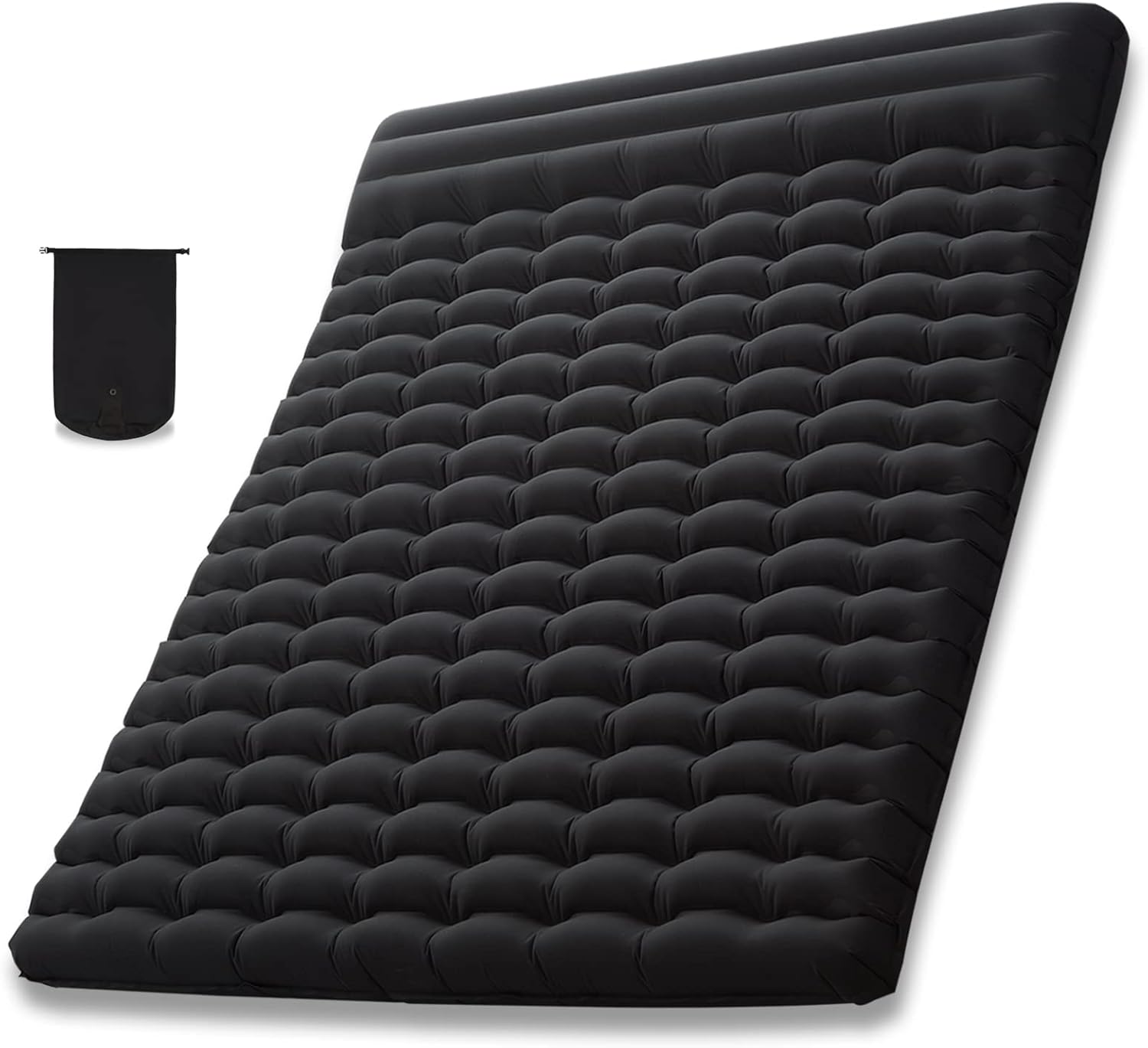 AIRELAX Double Sleeping Pad with Built-in Pillow, Ultralight Portable Camping Mat with Pump Sack 2 Person, Inflatable Sleeping Mat for Backpacking, Car Camping, Hiking Travel, Tent, 75.2"x54.3"x3.54"