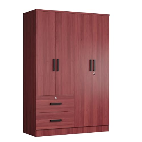 Luna Collection Modern Wood 4 Doors 2 Drawers Armoire (Mahogany)