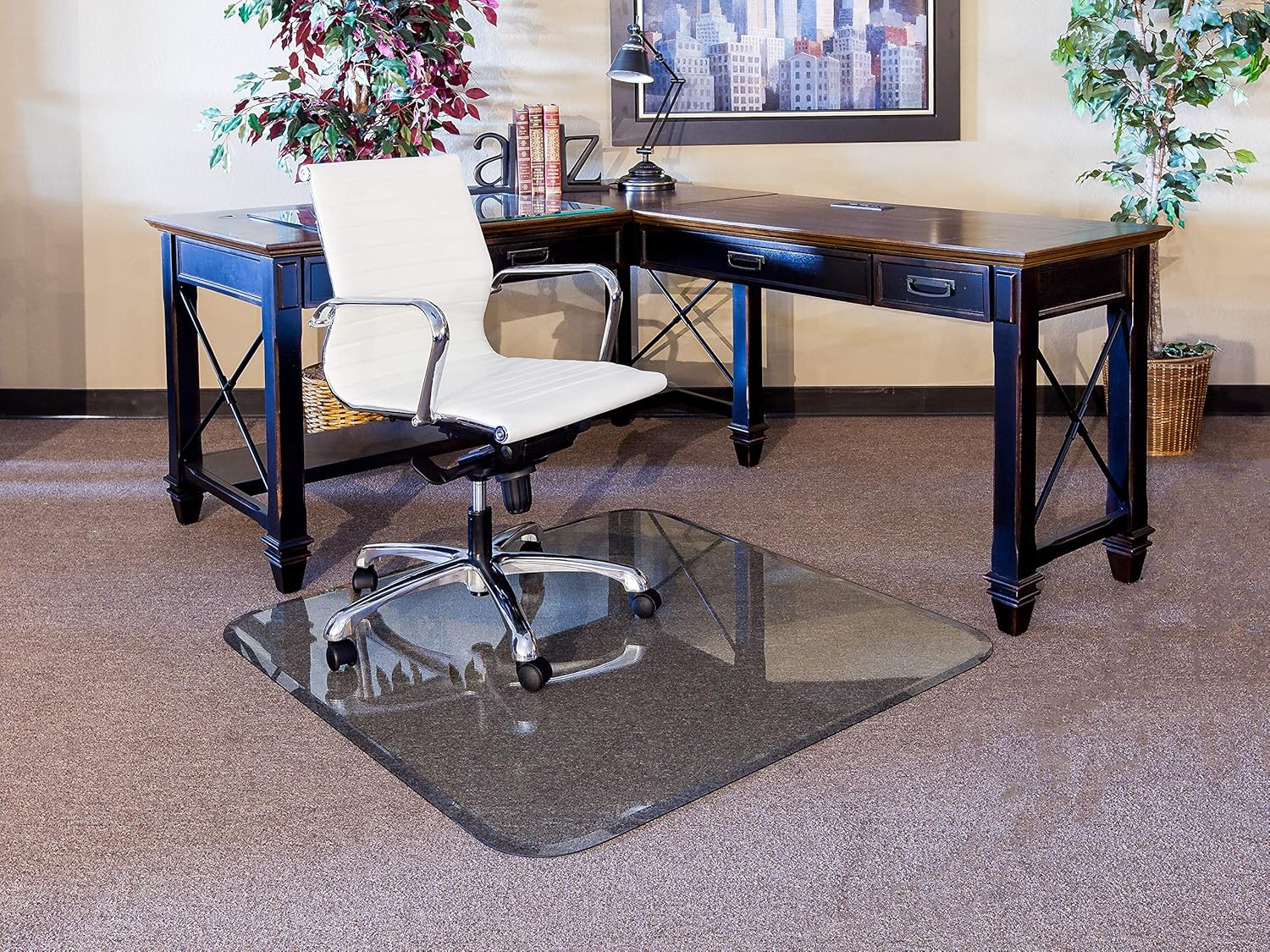 36�?x 46�?Glass Chair Mat with Exclusive Beveled Edge by Clearly Innovative, 1/4�?Thick Clear Tempered Glass with Easy Roll Edges | Protect Your Home or Office Floor | Perfect for Hardwood or Carpet