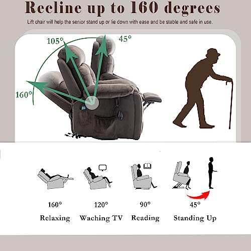 Power Lift Chair Lay Flat Recliner Infinite Position Electric Dual Motor Stand Up Lift Chair with Massage and Heat for Adults,Heavy Duty Recliners with 2 Remote Controls and Two Cup Holders