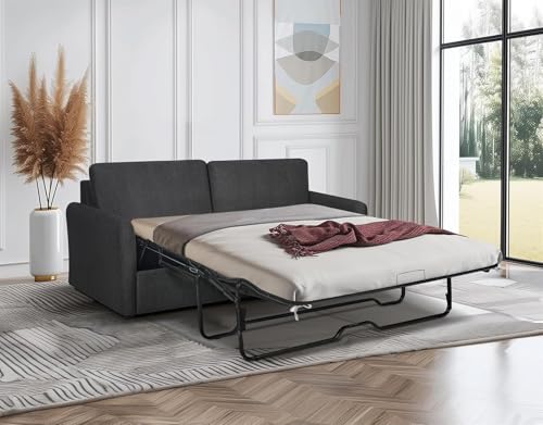 86.6" Sleeper Sofa Couch with Pullout Bed, Loveseat Sleeper Sofa Bed with Pull Out Couch, 2 in 1 Convertible Queen Sleeper Sofa with Memory Foams Mattress for Living Room (Dark Grey)