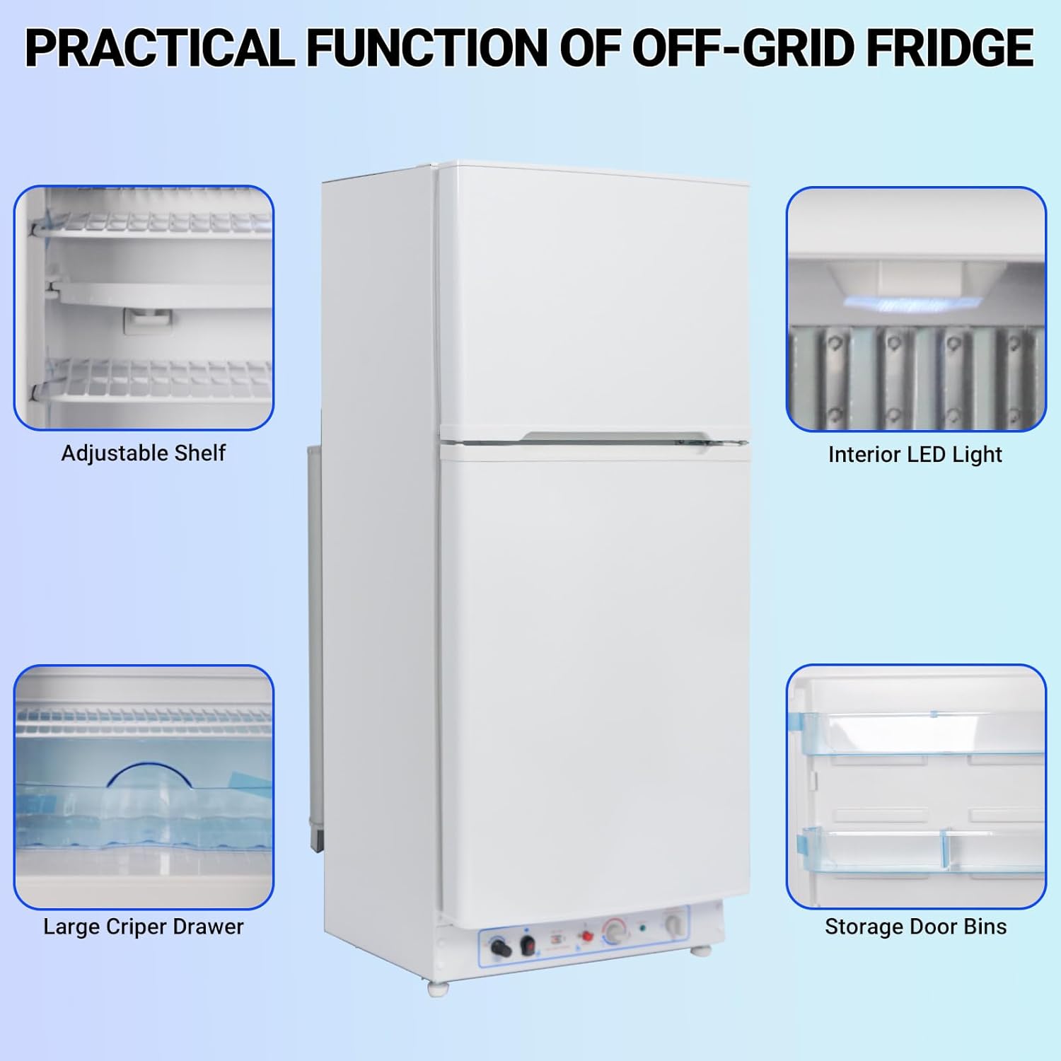 Smad Off Grid Propane Refrigerator, 6.1 cu.ft Gas Fridge, Propane Refrigerator Freezer, 110V/Propane with Top Freezer, for Garage,RV,Food Truck,Chalets