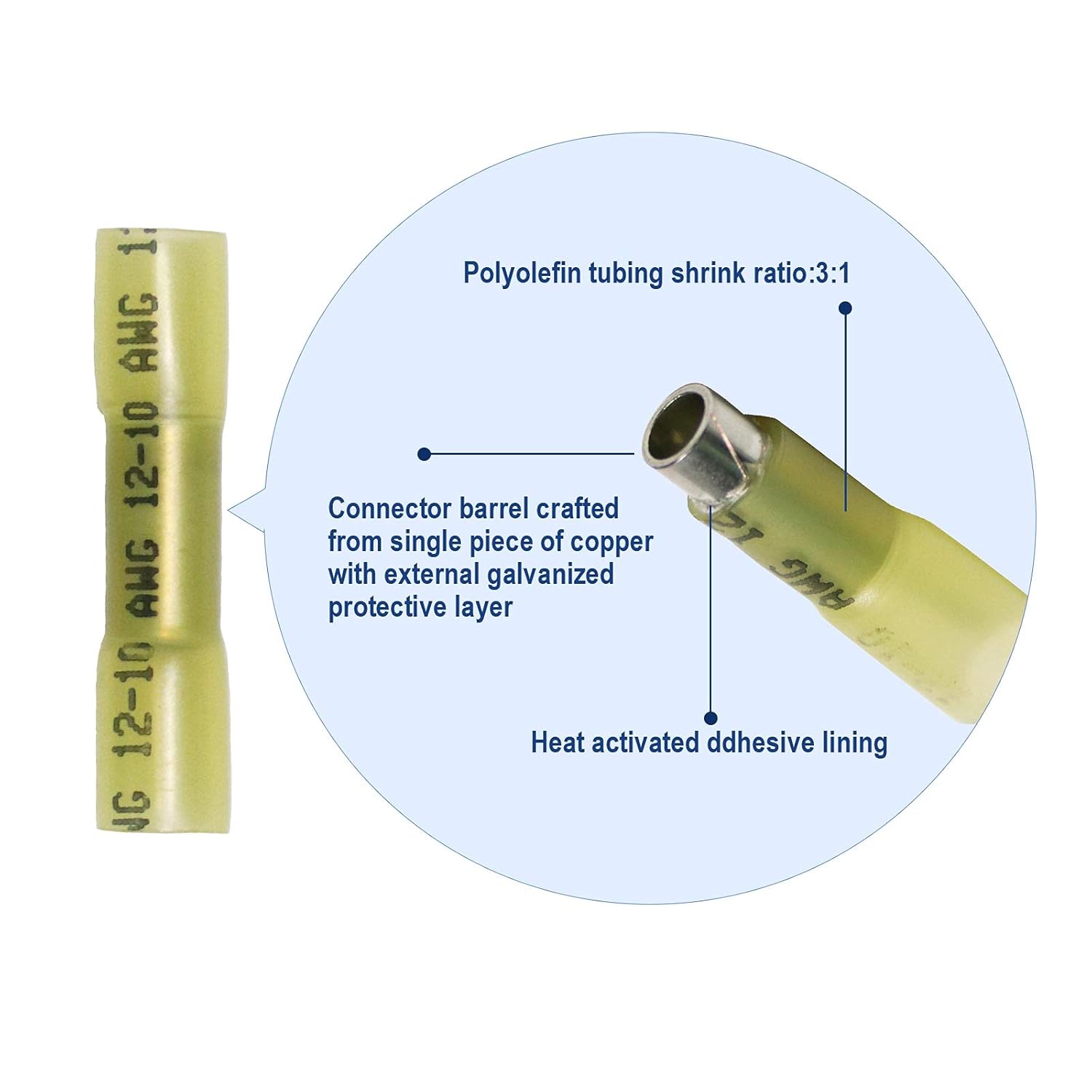 Pastall 260pcs Butt Terminals for Wire Connectors, 10-26AWG Heat Shrink Butt Connectors Kit, 5Colour and 5Size Waterproof Insulated Electrical Straight Wire Terminal Connectors Kit