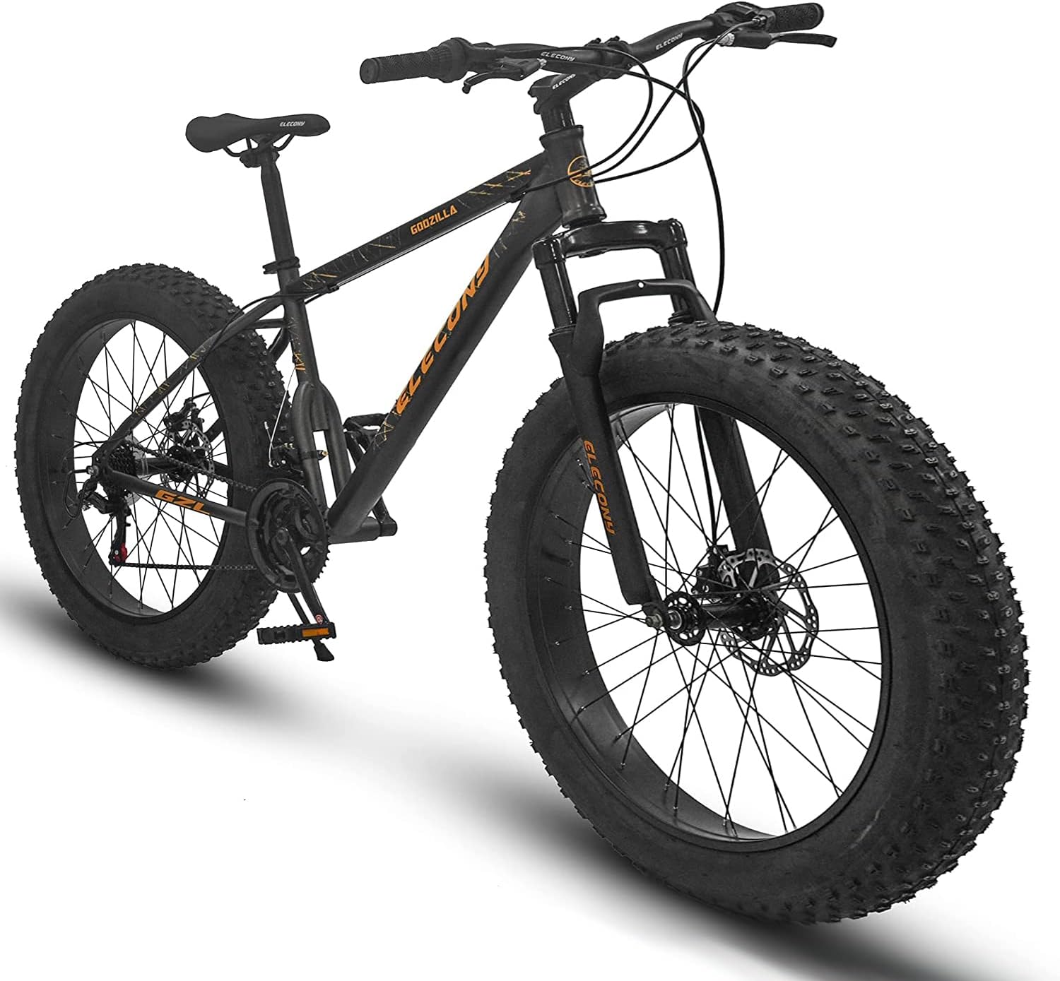 Elecony 26 Inch Fat Tire Mountain Trail Bike,Full Shimano 21 Speed, Dual Disc Brake, High-Carbon Steel Frame, Front Suspension, Urban Commuter City Bicycle,All Terrain Mountain Winter Snow Bike.