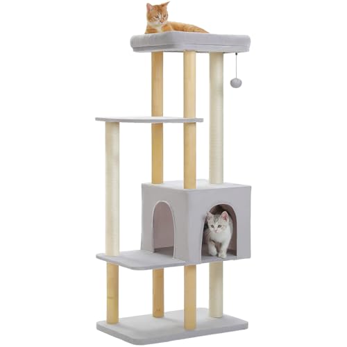 PAWZ Road Large Cat Tree, 73 Inches Tall Wooden Cat Tower with 2 Spacious Hammocks,2 Big Top Beds,8 Fully Scratching Posts and Natural Wood Posts, Multi Cat Tree for Indoor Cats Large Adult-XL