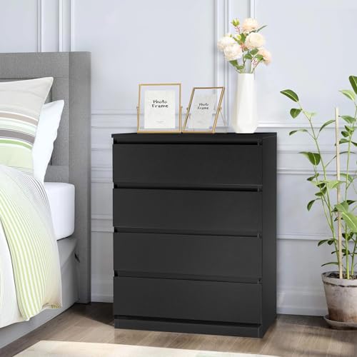 Wood Simple 4-Drawer Chest, Chest of Drawers for Bedroom - Space-Saving, Elegant Storage Solution (Black)