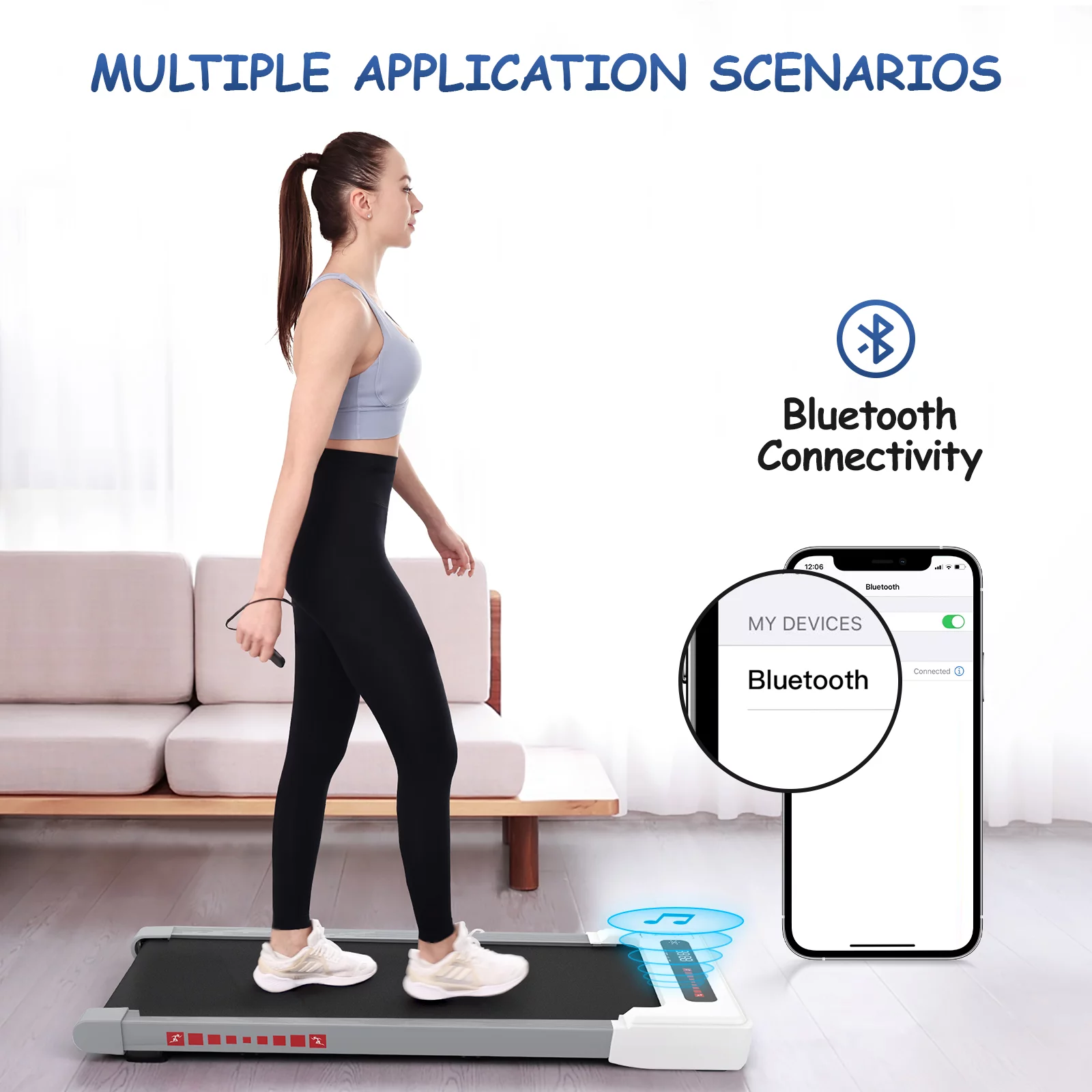 OBENSKY Walking Pad Treadmill Under Desk, White 2.25HP Portable Mini Treadmill w/ Remote Control