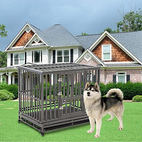 LUCKUP Heavy Duty Dog Cage Metal Kennel and Crate for Medium and Large Dogs, Pet Playpen with Four Wheels,Easy to Install,42 inch,Black
