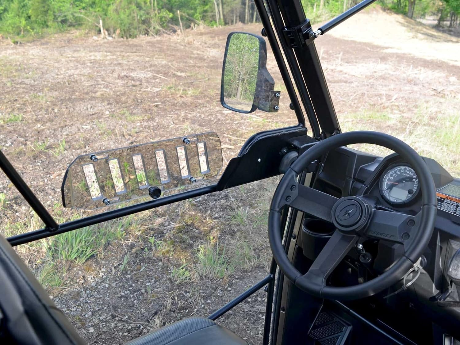 SuperATV Polaris Ranger Cab Enclosure Vented Doors (See Fitment) - Made of Lightly Tinted Scratch-Resistant 1/4 Thick Polycarbonate - Sliding Vents - Includes Bolt-On Side View Mirrors - Made in USA