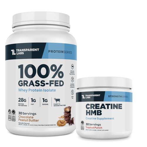 Transparent Labs Grass-Fed Whey Protein Isolate (30 Servings, Chocolate PB) & Creatine HMB (30 Servings, Tropical Punch)