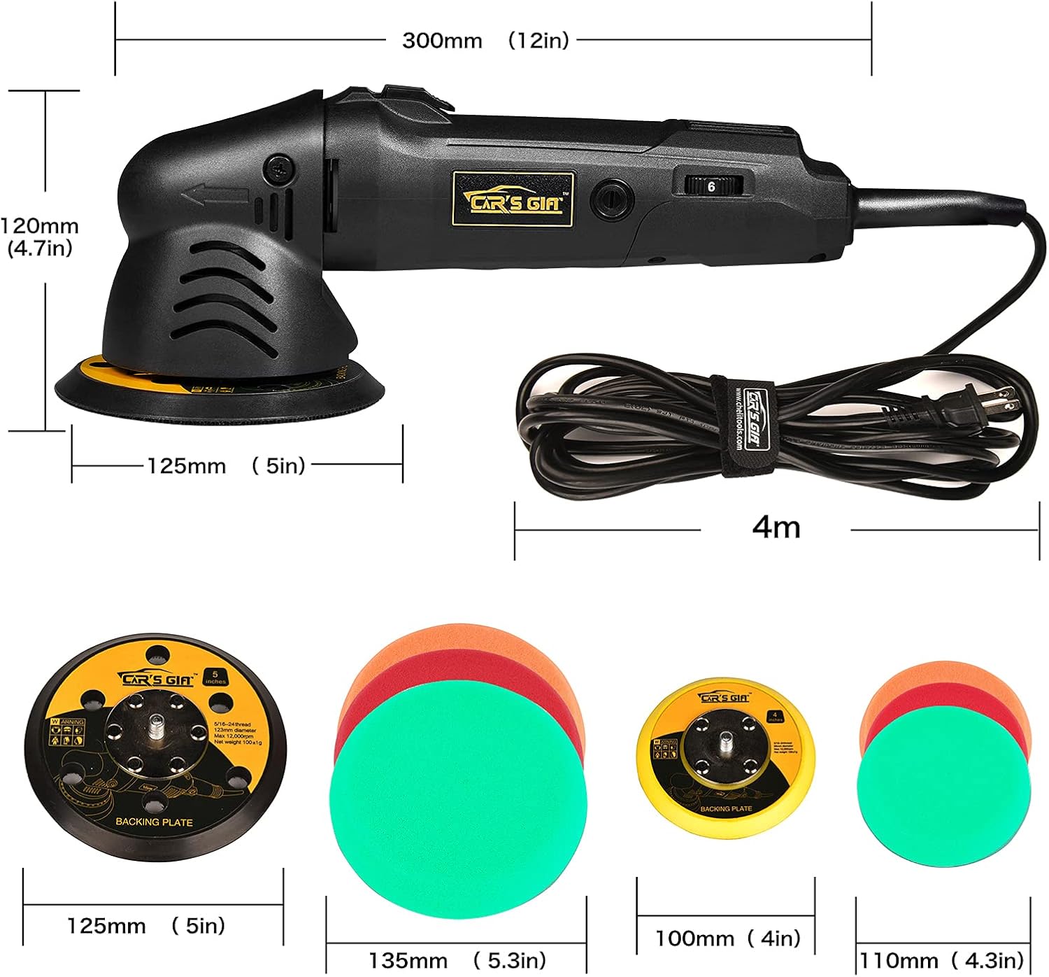Dual Action Polisher,Car Buffer 5inch Random Orbital Polisher 6 Variable Speed Waxing Kit for Car Detailing Polishing(10 Items)