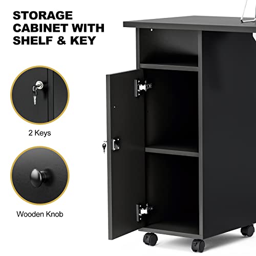 Paddie Manicure Table Nail Desk for Technician, Acetone Resistant Nail Tech Table Nail Table Station w/Dust Collector, Wrist Cushion, Non-Woven Drawers, Lockable Wheels & Cabinet (Black)