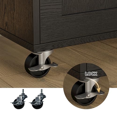 IRONCK Rolling Kitchen Island Table on Wheels with Drop Leaf, Storage Cabinet, Drawer, Spice/Towel Rack, Kitchen Cart, 47.25" Wide Black