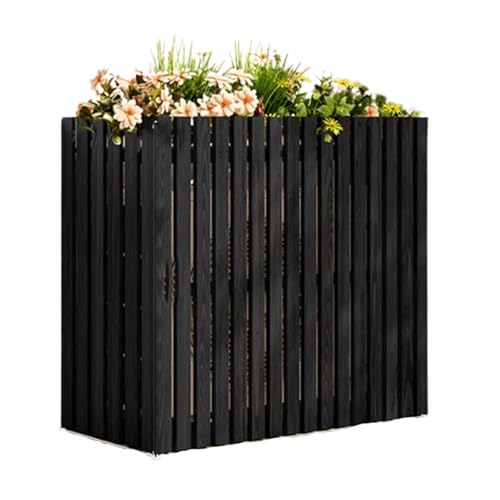 Air Conditioner Fence Screen for Outside, Wood Privacy Screen 4 Panels to Hide AC & Trash Enclosure Shutter Outdoor Unit Protective Cover Flower Stand