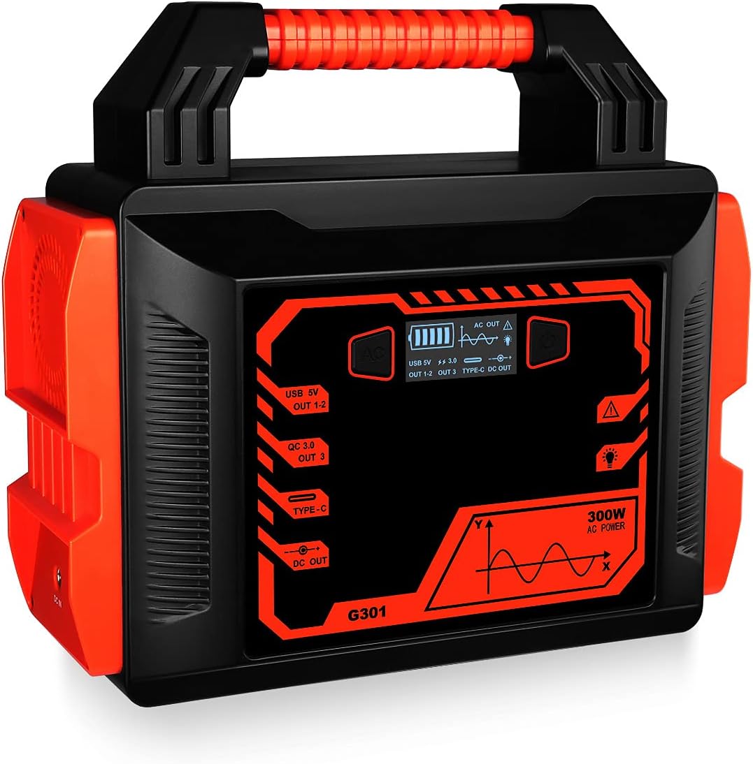 Powilling Portable Power Station, 300Wh Backup Lithium Battery, 110V/200W Pure Sine Wave AC Outlet, Solar Generator (Solar Panel Not Included) for Outdoors Camping Travel Hunting Emergency