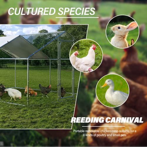 Chicken Coop Large Metal Chicken Run for Yard Walk-in Heavy Duty Chicken Pen with Waterproof and Anti-UV Cover Poultry Cage for Outdoor