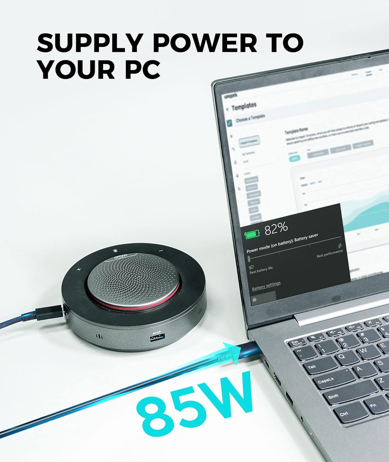 WyreStorm Halo 90 Conference Speaker, 4 Noise-canceling Mics, Enhanced 360° Voice Pickup, 4K@60Hz Video Resolution, AGC Voice Balance, Full-Duplex, with USB-C Docking Function Supply Power to PC