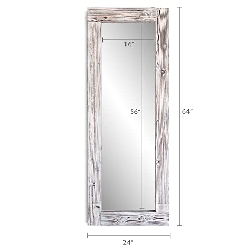 Barnyard Designs Rustic Farmhouse Full Length Mirror - Wood Frame Floor Standing Bedroom Mirror (64" x 24" / White)
