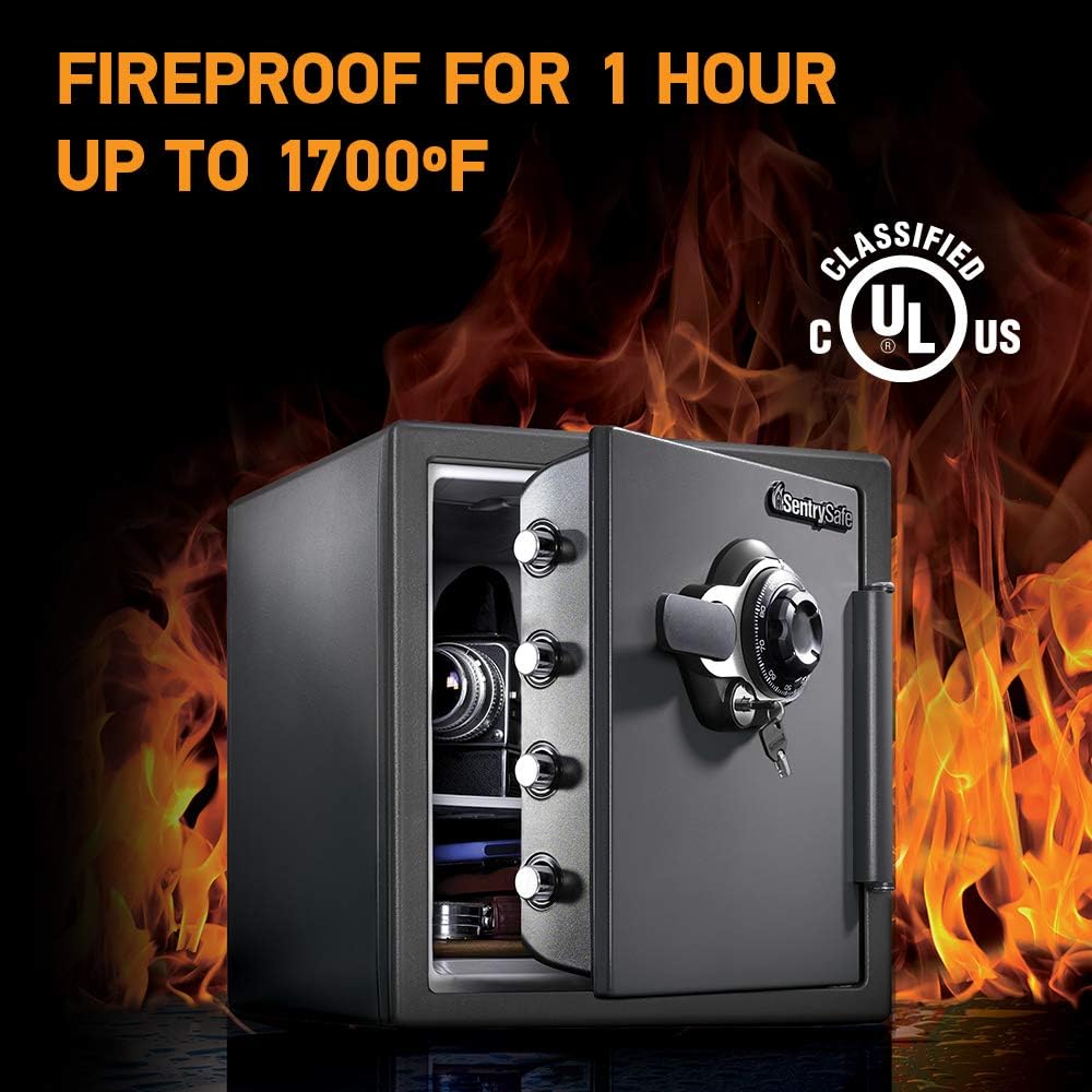SentrySafe SFW123DSB Fireproof Safe and Waterproof Safe with Dial Combination 1.23 Cubic Feet Gray & 912 Tray Accessory, For SFW082 and SFW123 Fire Safes