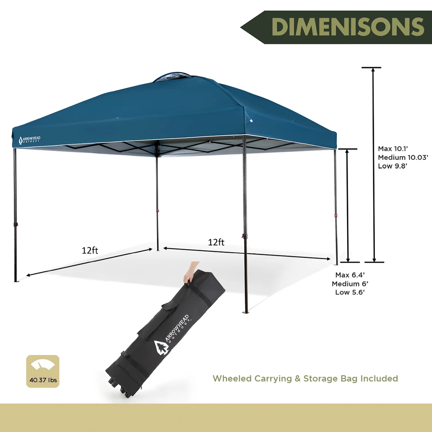 ARROWHEAD OUTDOOR 12’x12’ Pop-Up Canopy & Instant Shelter, Easy One Person Setup, Water & UV Resistant 150D Fabric