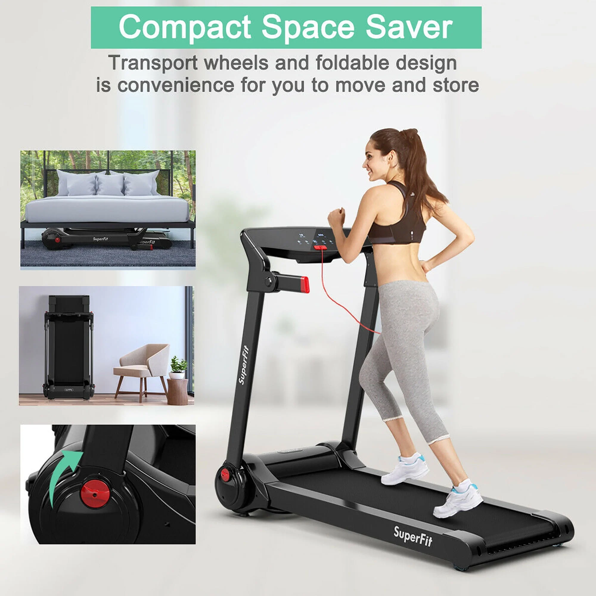 SuperFit 3HP Folding Electric Treadmill Running Machine w/ Speaker Red