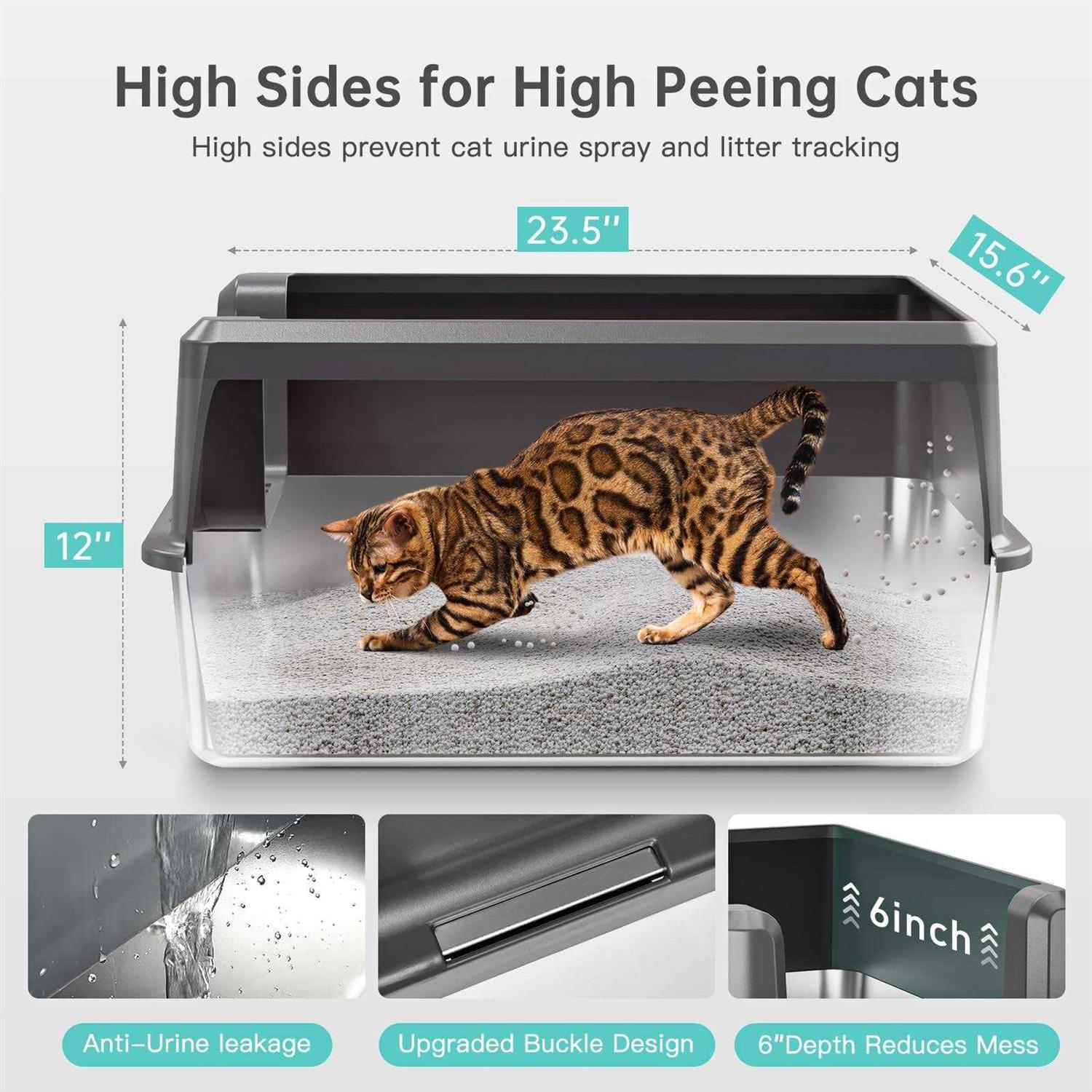 WoofiGo Stainless Steel Cat Litter Box with Lid XL Litter Box for Big Cats - Pet Supplies online store