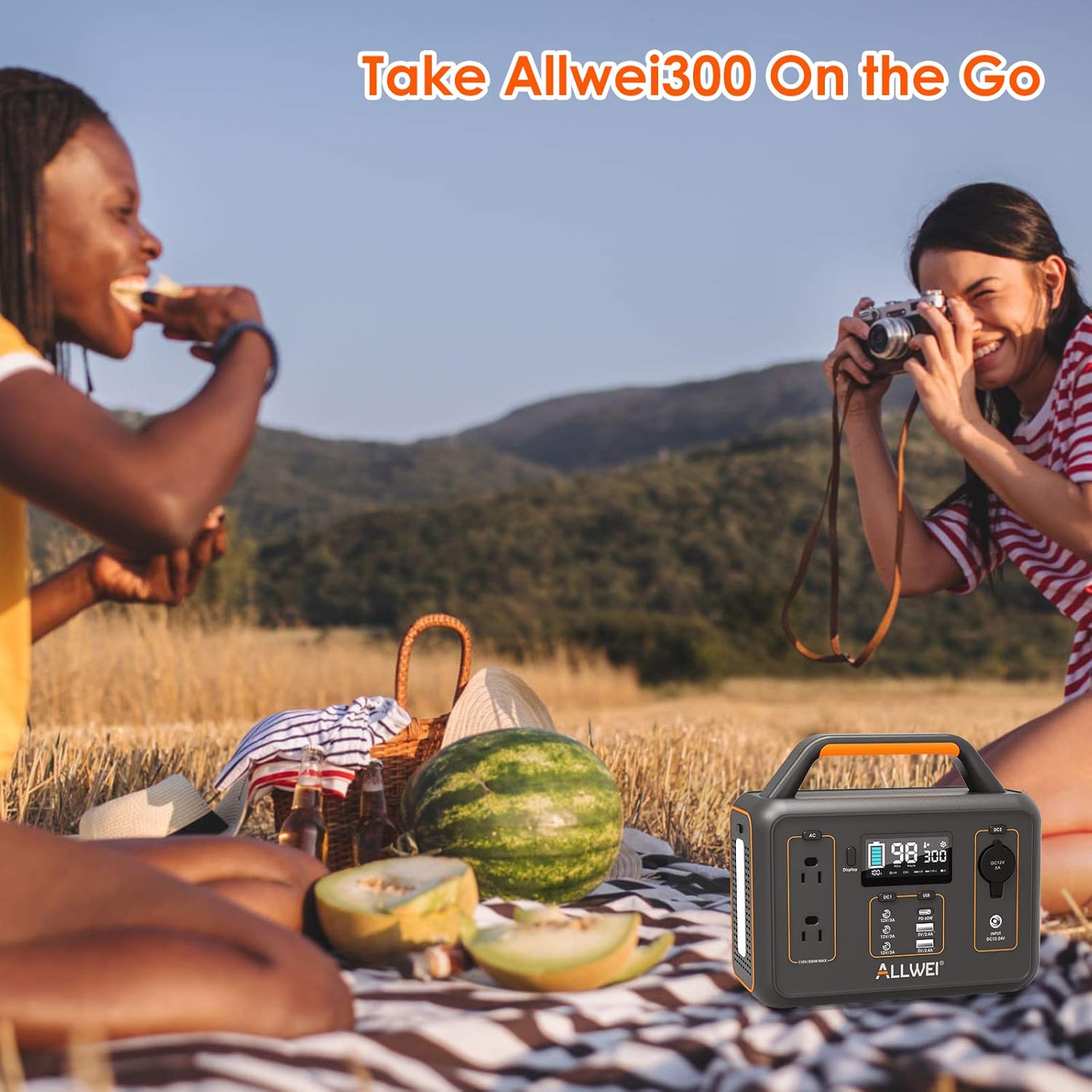 ALLWEI Portable Power Station, 280Wh Backup Lithium Battery, Regulated DC for mini Cooler, USB-C PD60W, 300W Pure Sine Wave AC Outlet Solar Power Generator for Outdoors Camping Travel Emergency