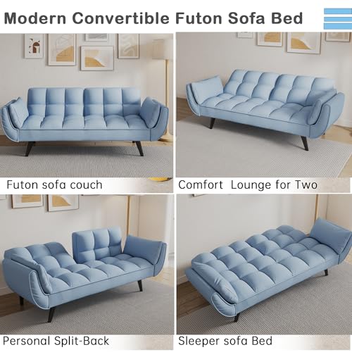 74" Modern Velvet Convertible Sleeper Folding Futon Couch Sofa Bed Adjustable Backrest Memory Foam Couch Double Loveseat Sofa for Compact Living Space,Dorm,Game Studio, Apartment, Bedroom (Black)