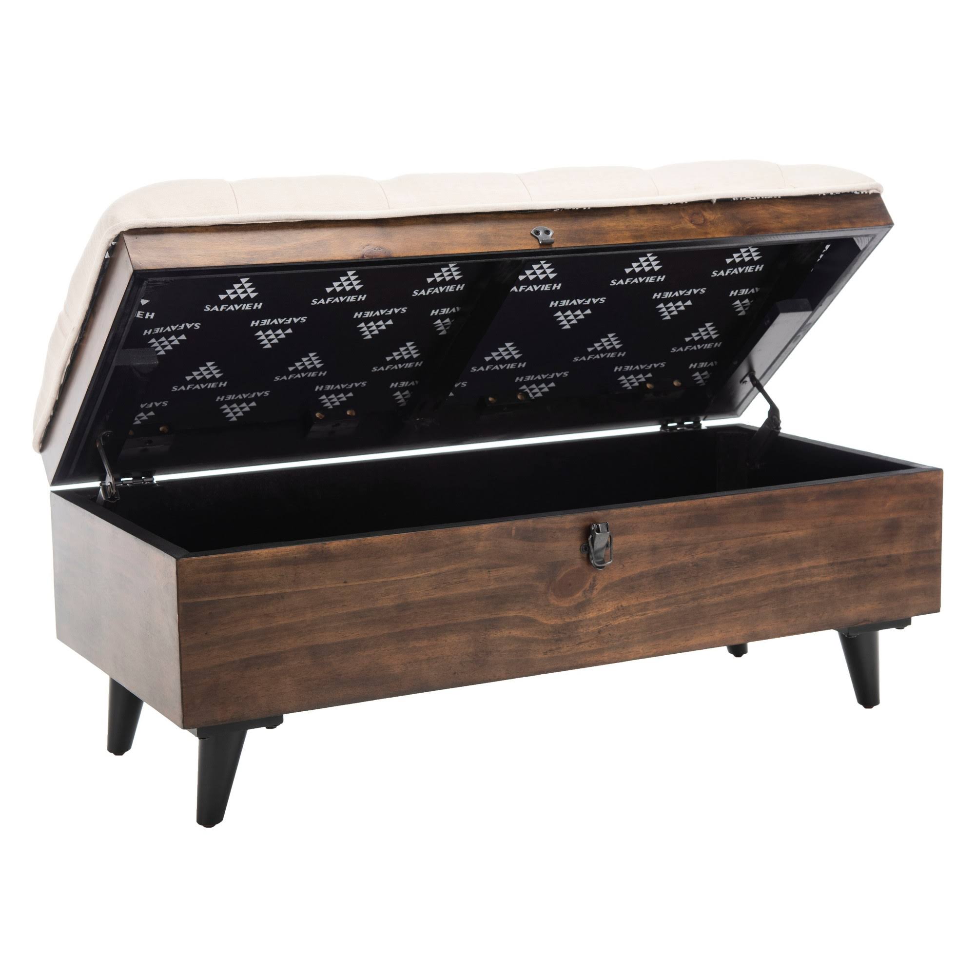 Safavieh Liam Light Beige u0026 Dark Oak Tufted Cocktail Ottoman