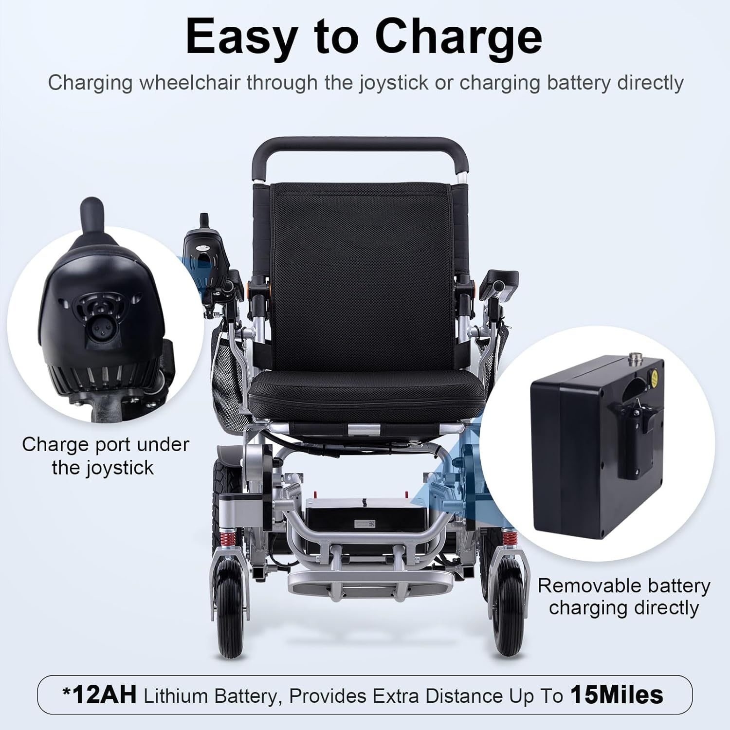 Electric Wheelchair for Adults, 15 Miles Long Travel Range, Intelligent Power Wheelchairs Foldable All Terrain Motorized Wheelchair for Seniors Compact Portable Airline Approved