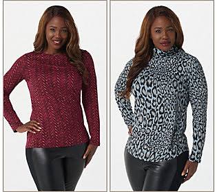 Susan Graver Set of 2 Printed Brushed LiquidKnit Tops, Size 5X, Magenta/Grey