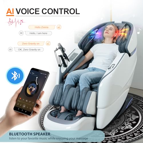 Massage Chair Full Body, 2025 Zero Gravity SL-Track Shiatsu Massage Chairs Recliner with AI Voice, LED Backlight Remote Control, Waist & Calf Heating, Phone Joystick and Holder, G6 Black