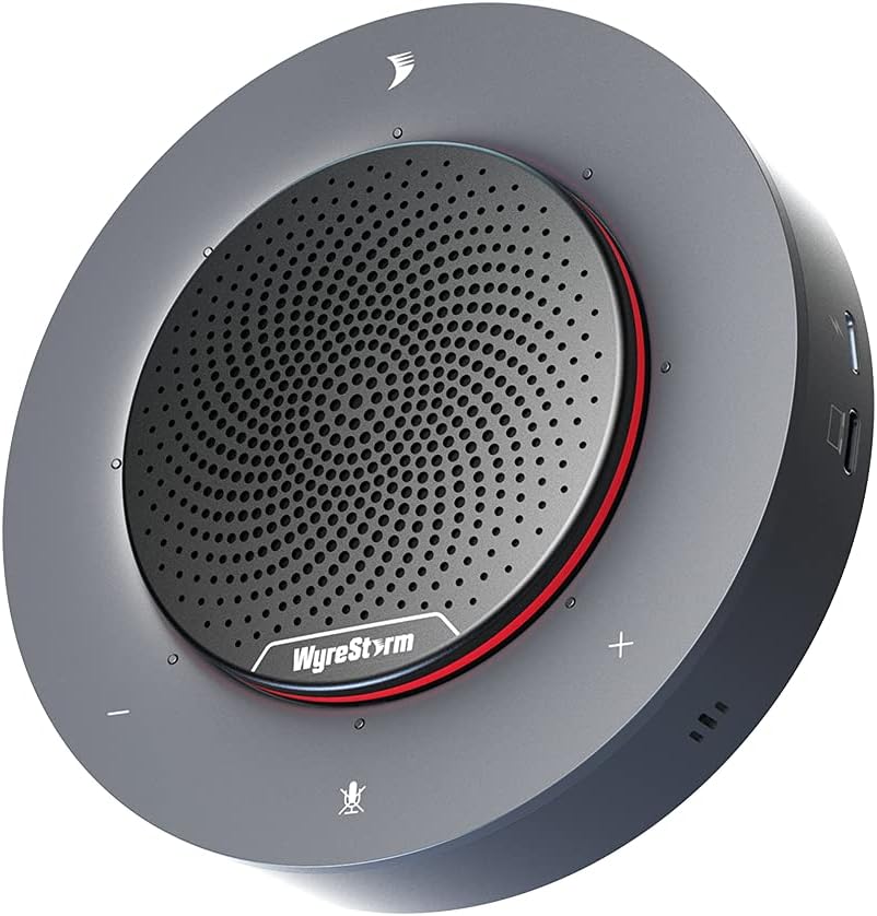 WyreStorm Halo 90 Conference Speaker, 4 Noise-canceling Mics, Enhanced 360° Voice Pickup, 4K@60Hz Video Resolution, AGC Voice Balance, Full-Duplex, with USB-C Docking Function Supply Power to PC