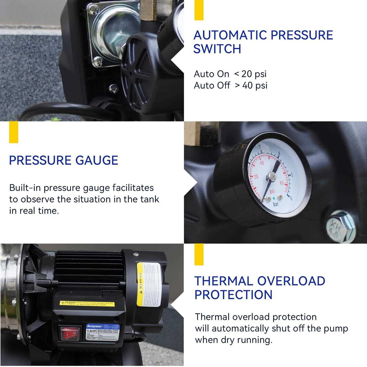 Acquaer 1.6HP Shallow Well Pump with Pressure Tank Stainless Steel 1320GPH 115V Irrigation Pump - Shop Hardware Tools Online Store