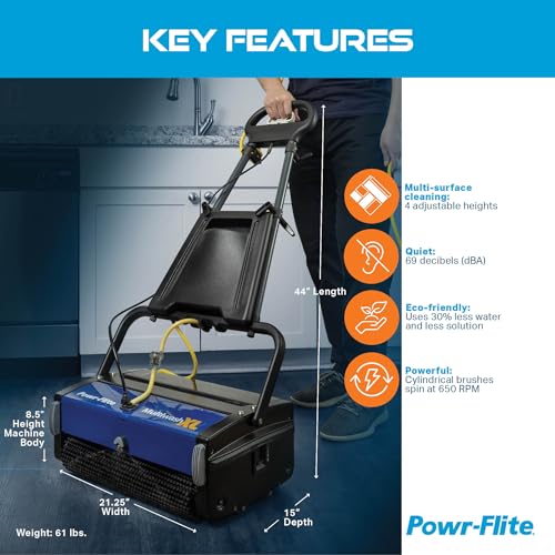 Multiwash 14 inch Commercial Floor Scrubber Machine by Powr-Flite, Power Scrubbers for Cleaning a Variety of Hard and Soft Surface Floors, PFMW14