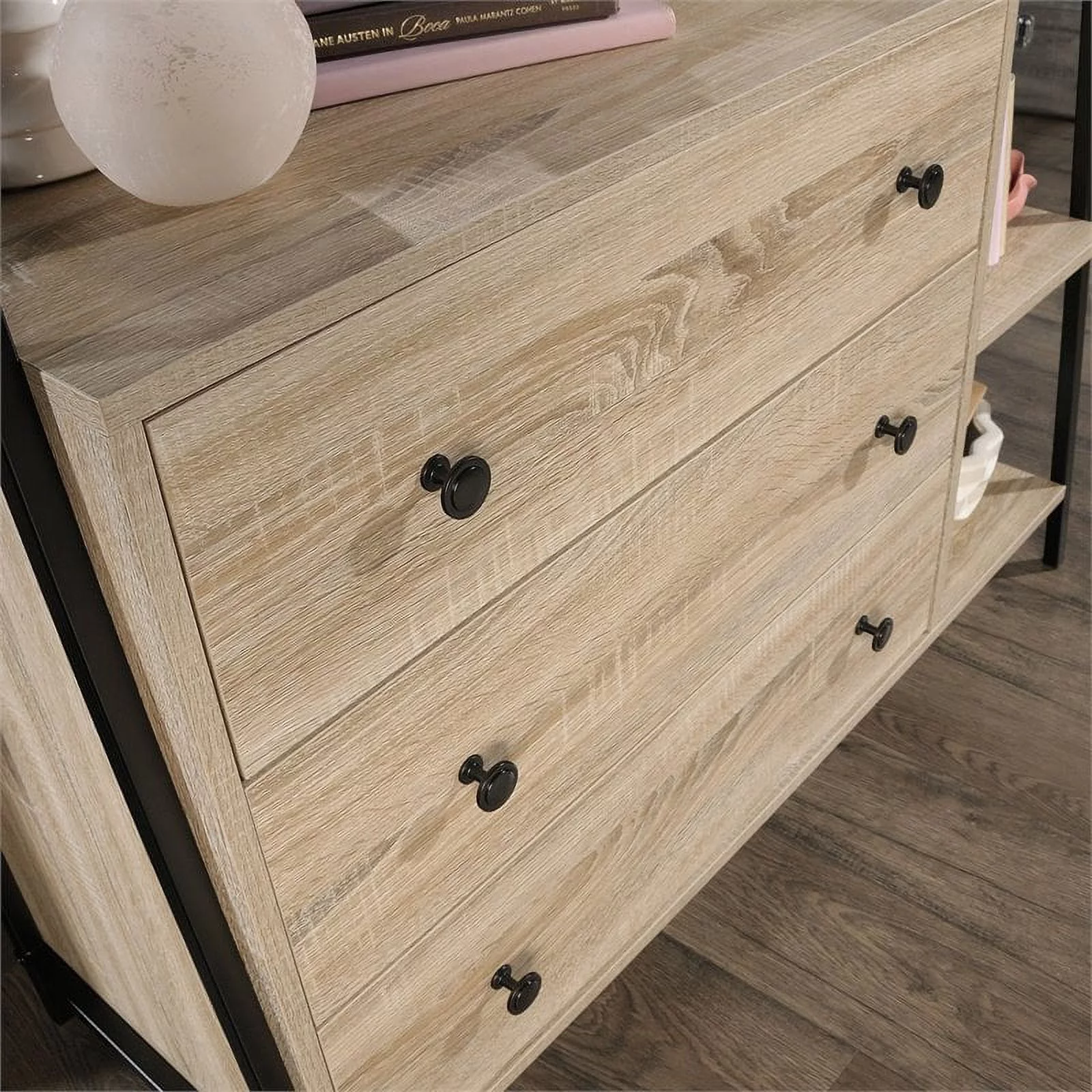 Sauder North Avenue 3-Drawer Engineered Wood and Metal Dresser in Charter Oak