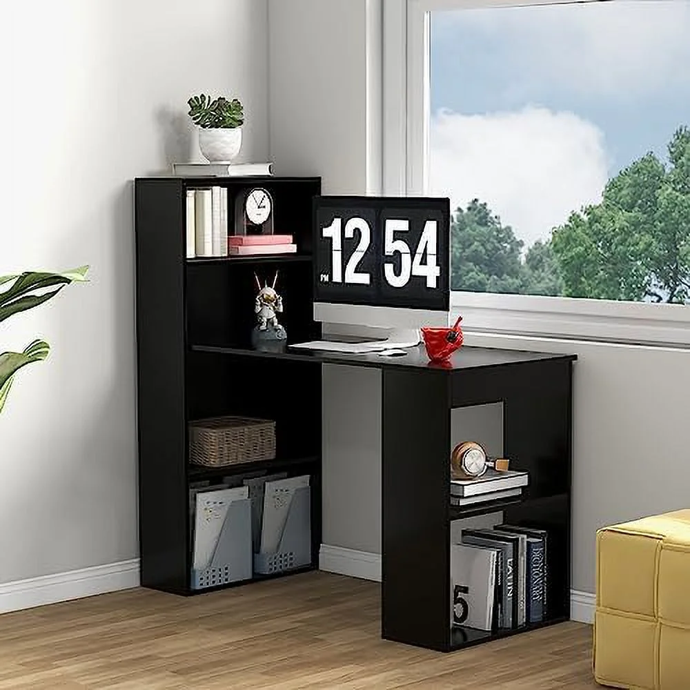 RUNFAYBIU 48 Inch Computer Desk with Bookshelf  3-in-1 Home Office Desk with 4-Tier Bookcase &amp; CPU Stand  Space-Saving Reversible Writing Desk Work Table for Bedroom  Study Room  Offi