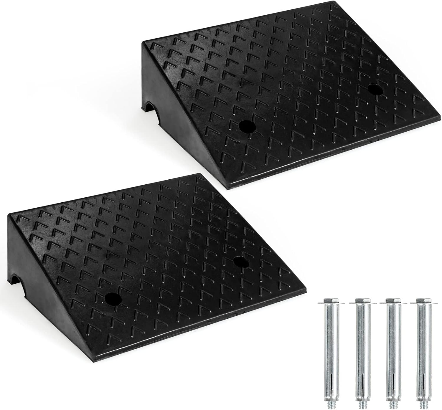 Goplus Rubber Curb Ramps, 6" H x 19" W Car Ramp Slope for Driveway Threshold Sidewalk Motorcycle, 4 Mounting Bolts Included, Pack of 2