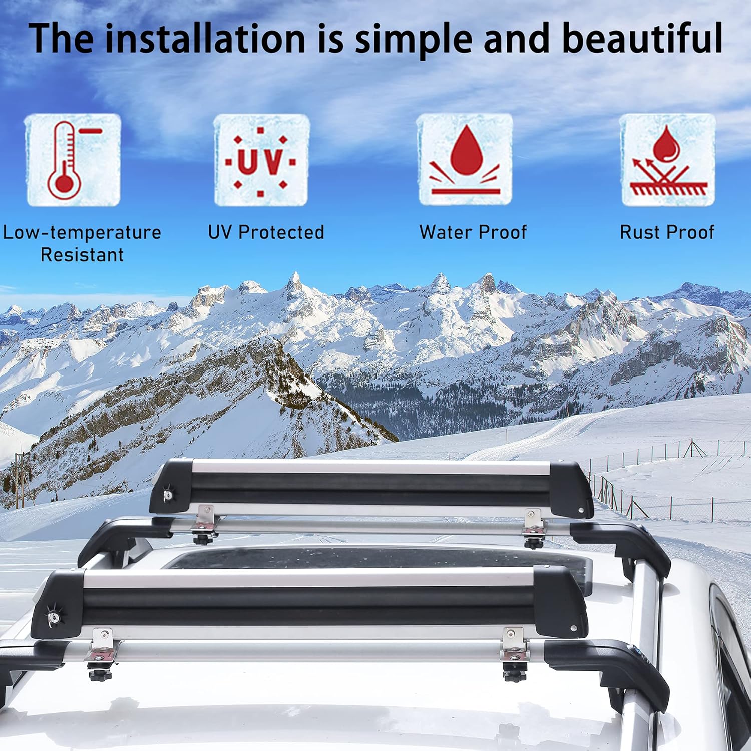 GPT RACK 33'' Ski & Snowboard Racks, Aluminum Universal Ski Roof Rack Fits for 6 Pairs of Skis Or 4 Snowboards, Ski Roof Carrier Fits for Most Vehicles Equipped Crossbars