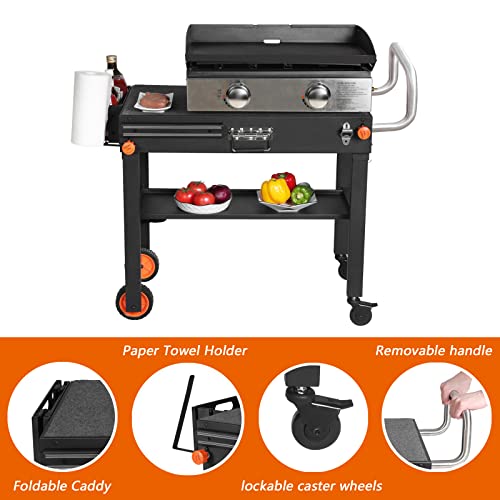 Portable Blackstone Griddle Stand Grill Table 17"/22" Grill Cart Pizza Oven Stand Ninja Grill Stand Outdoor Universal Foldable BBQ with Wheels Double Shelf Caddy Cooking Camping Tailgating