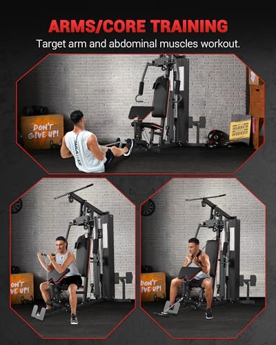 Home Gym Machine, Full Body Workout Machine with 150LBS Weight Stack, Multifunctional All in One Exercise Equipment Station with Preacher Curl Pad, Leg Developer for Strength Training