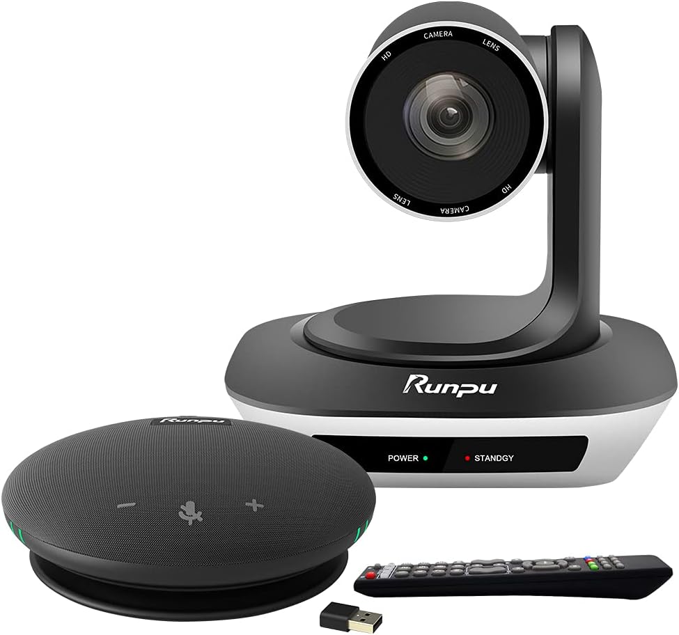 Runpu Video Conference System Bundle =2.4G Wireless Conference Speaker+HD1080P Conference Room Camera for Business Meeting Room